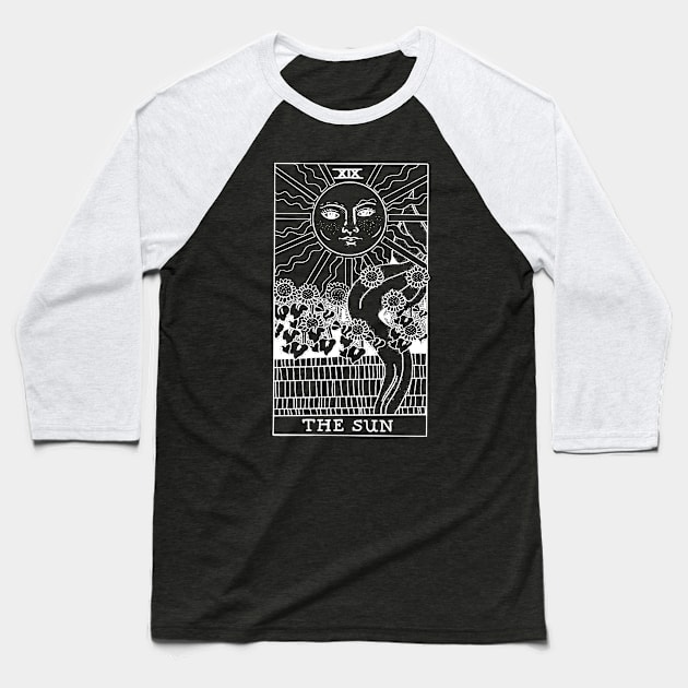 The Sun Tarot Black and White Baseball T-Shirt by AbundanceSeed